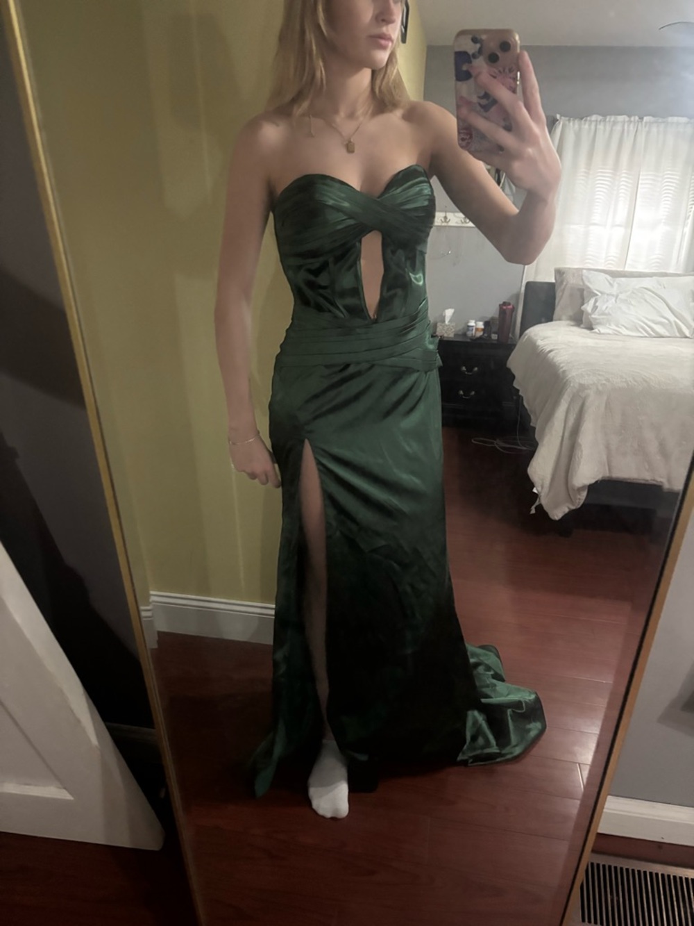 Strapless Emerald Green Satin Evening Gown